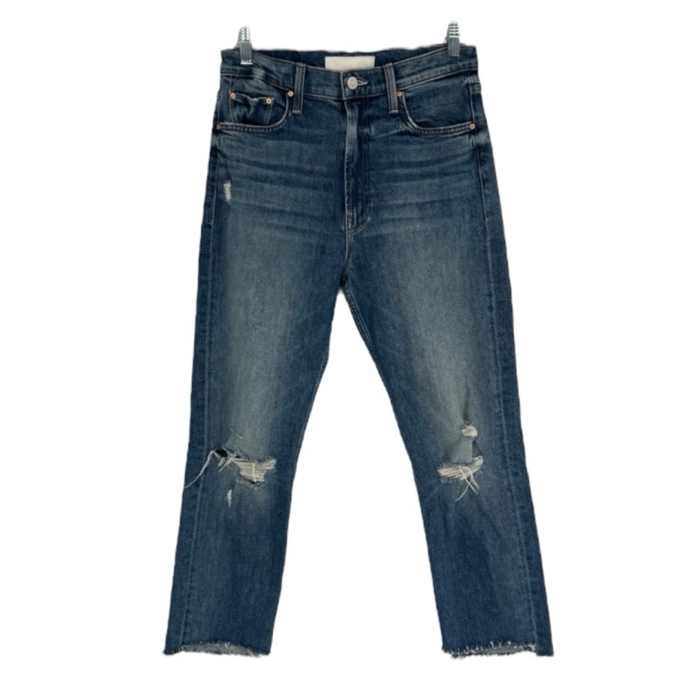 Mother High Waisted Rider Distressed Ankle Jeans in Far Beyond the Sky 28